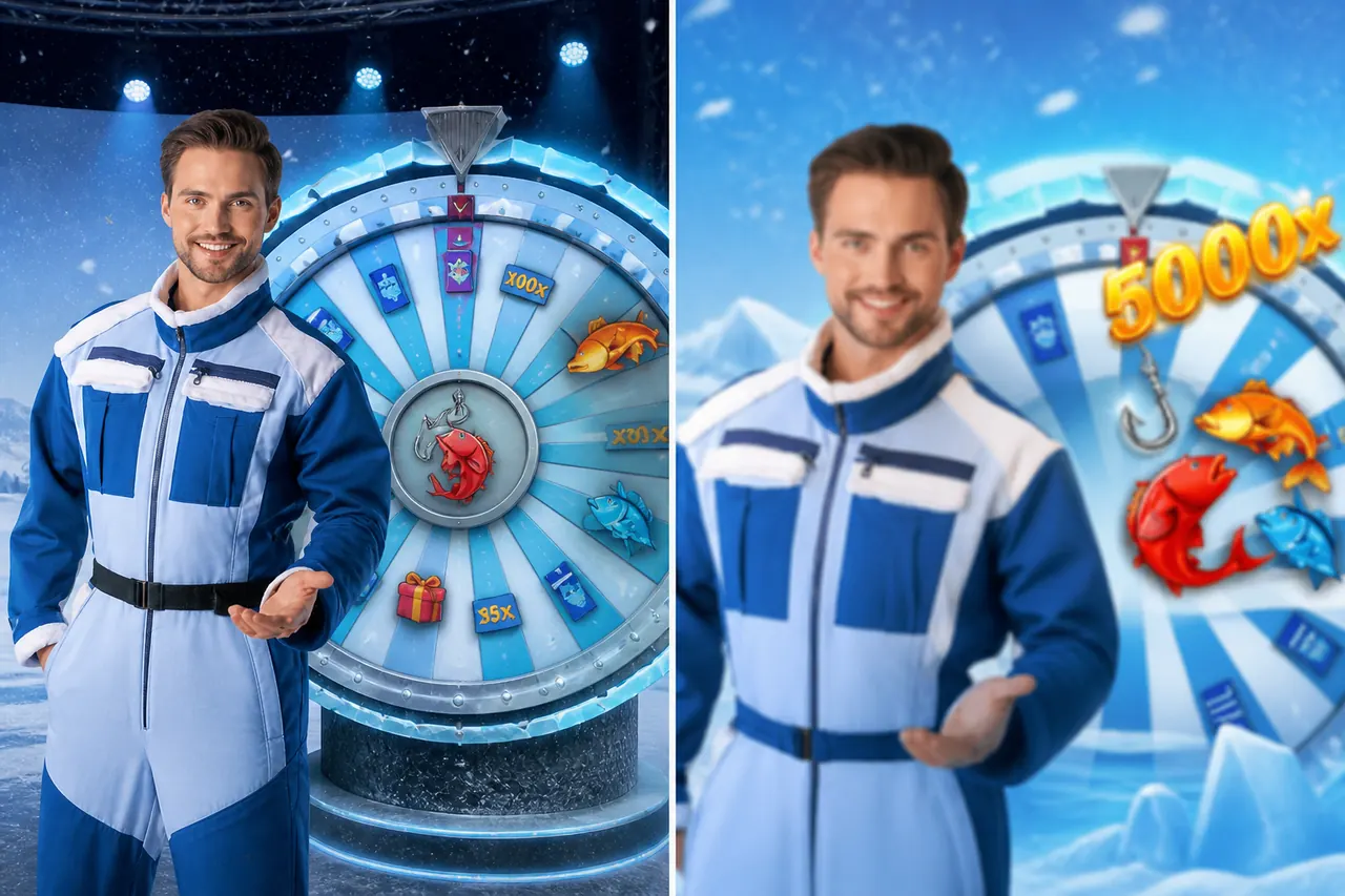 Authentic Ice Fishing Live wheel and host beside a cheap icy lookalike card